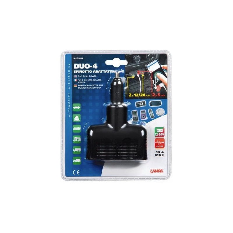 DOUBLE PRISE DUO 4 12/24V USB - Accessoires électriques