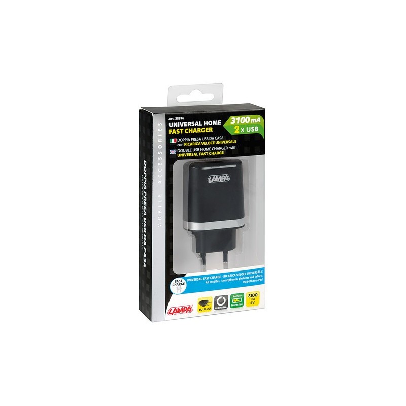 CHARGEUR SECTEUR AVEC 2 PORTS USB - 3100mA - 230 V - Accueil