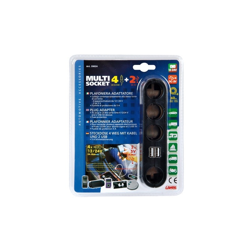 Multi-Socket 4+2, prise courant quadruple avec USB - 12/24V - Accueil