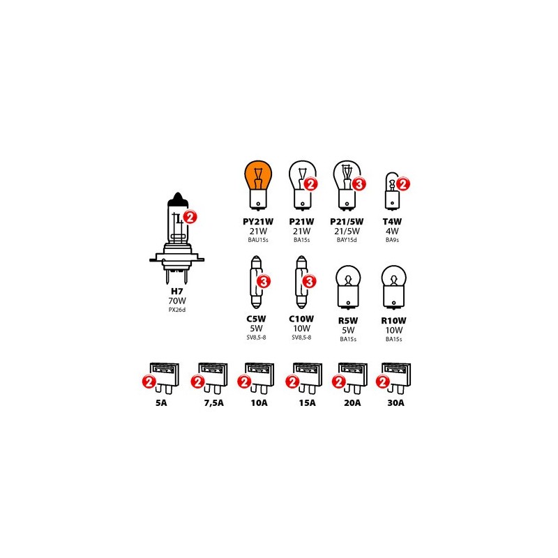 Kit ampoules de rechange 30 pc, halogène 2xH7 - 24V - Accueil