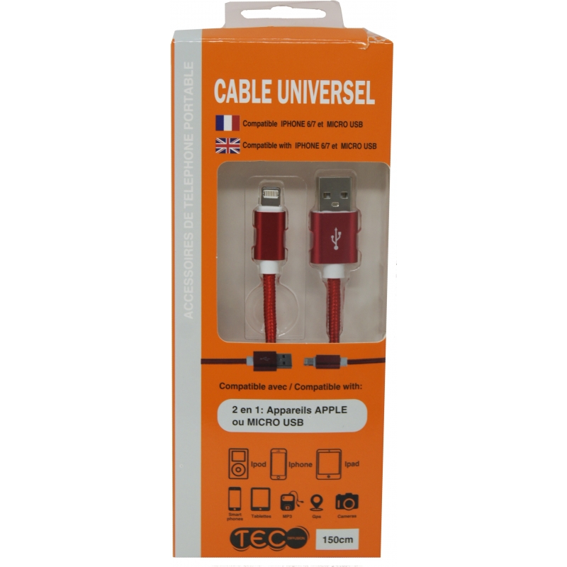 CABLE TEC 1.5M IPHONE 6/7+USB - Téléphonie