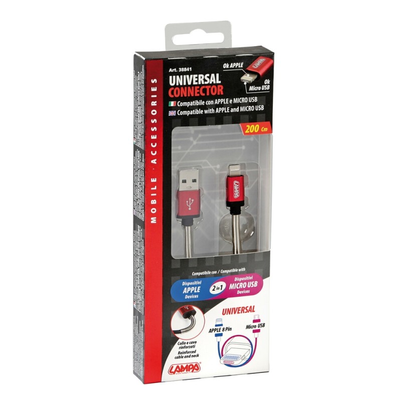 Câble universel, USB compatible Apple 8 pin / Micro USB - 200 cm - Noir - Accueil