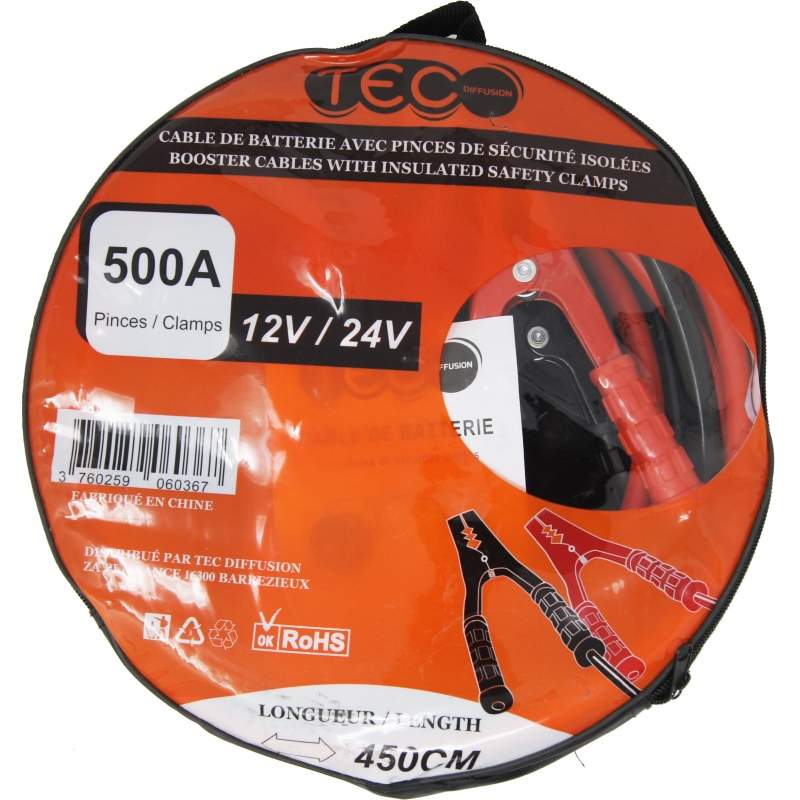 Cable de batterie avec pinces de sécurité isolées - Outillage
