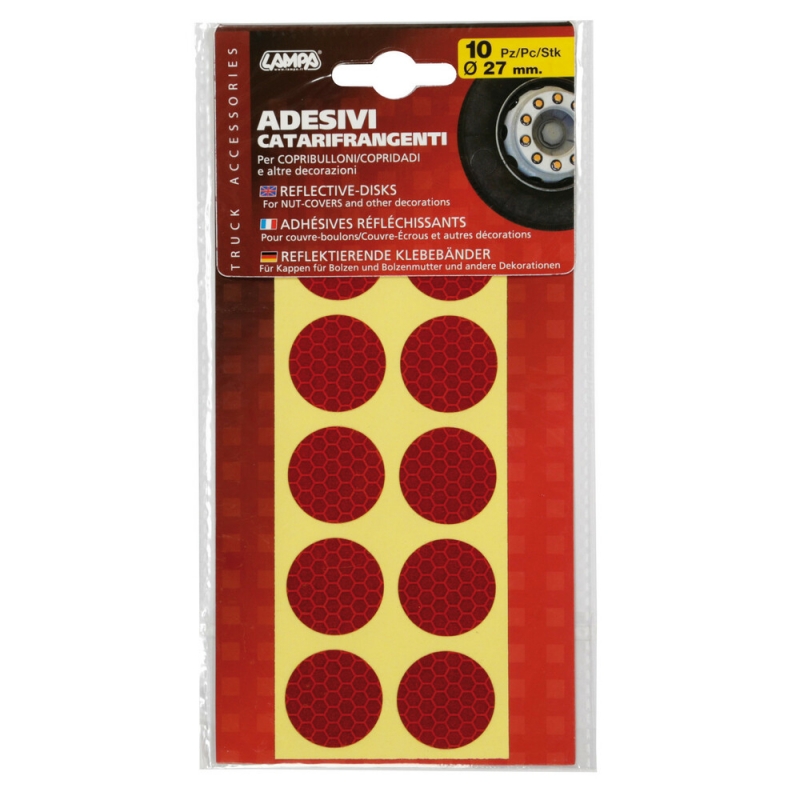 Set 10 adhésifs catadioptres Ø 27 mm - Rouge - Accessoires divers